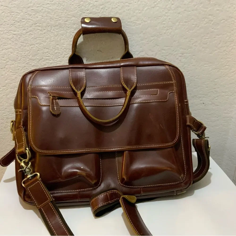 Iswee Leather Briefcase Crossbody Messenger Bag
